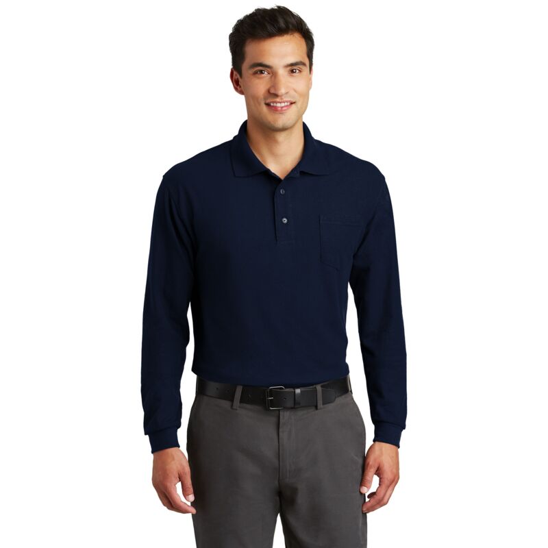 Long Sleeve Silk Touch Polo with Pocket Thumbnail