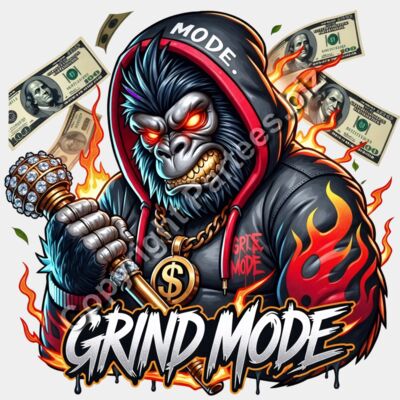 Grind Mode Gorilla: Streetwear Hustle Graphic Tee Thumbnail